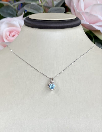 10KT Blue Topaz and Diamond Heart Gemstone Necklace