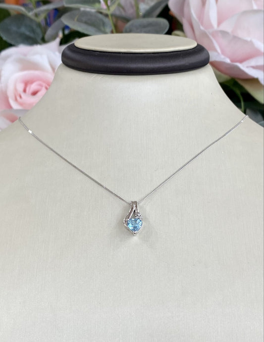 10KT Blue Topaz and Diamond Heart Gemstone Necklace
