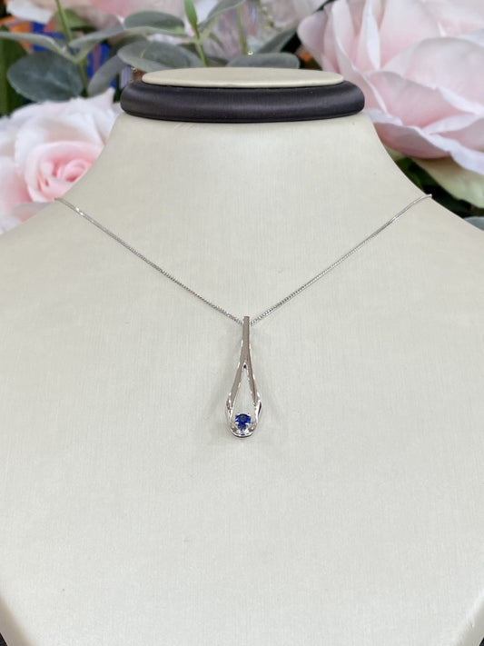 10KT Blue Sapphire Drop Necklace